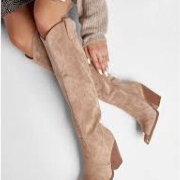 Stylish Beige Knee-High Boots - Picture 1 of 4